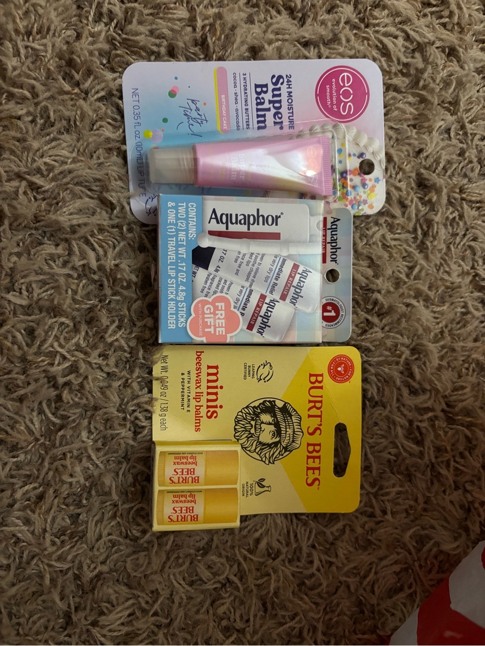 Burt's Bees & Aquaphor Care Trio with EOS Pink Tube